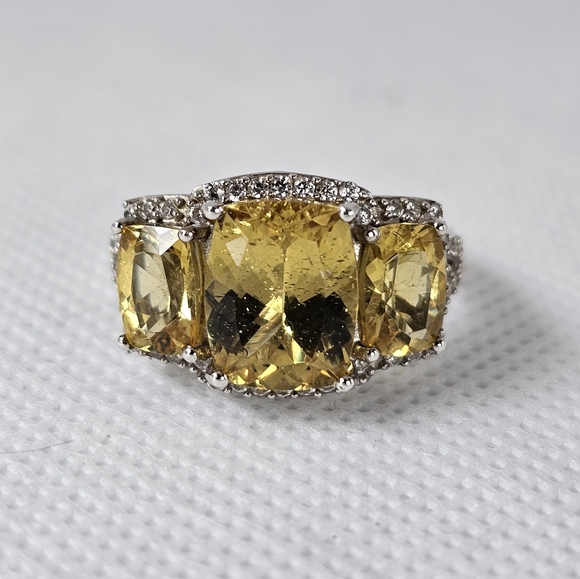 Golden Apatite & White Zircon Ring Platinum over 925! ✨️ Size 6 - Picture 10 of 11
